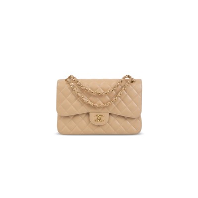 CHANEL JUMBO CLASSIC DOUBLE FLAP BAG BEIGE CAVIAR GOLD HARDWARE (30*21*9cm)